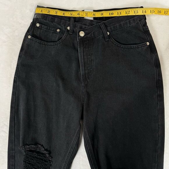 Princess Polly Asymmetric Crossover Waist Straight Leg Jeans Size 6 Black Loose - Picture 13 of 16